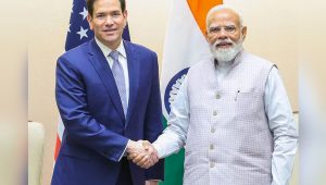 އެމެރިކާގެ ހާރިޖީ ވަޒީރު މާކޯ ރުބިއޯ (ވ) އިންޑިއާގެ ބޮޑުވަޒީރު ނަރެންދްރަ މޯދީއާއެކު