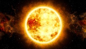 3D Illustration of  Sun and Star with Cosmic Cloud in Space