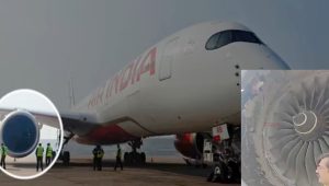 cargo container sucked in right engine of air india flight
