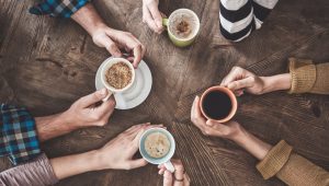 People,Drinking,Coffee,High,Angle,View