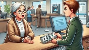 elderly woman - bank teller