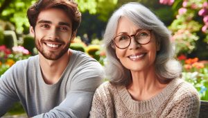 elderly woman - young man