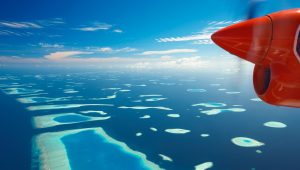 Aerial view of atolls, Maldives, Indian Ocean, Asia