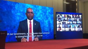 ފޮރިން މިނިސްޓަރ އަބްދުﷲ ޝާހިދުގެ ހިތޯބު ބީޖިންގުގެ ރިސެޕްޝަންގައި ދައްކަނީ -ފޮޓޯ: ދިވެހި އެމްބަސީ/ޗައިނާ
